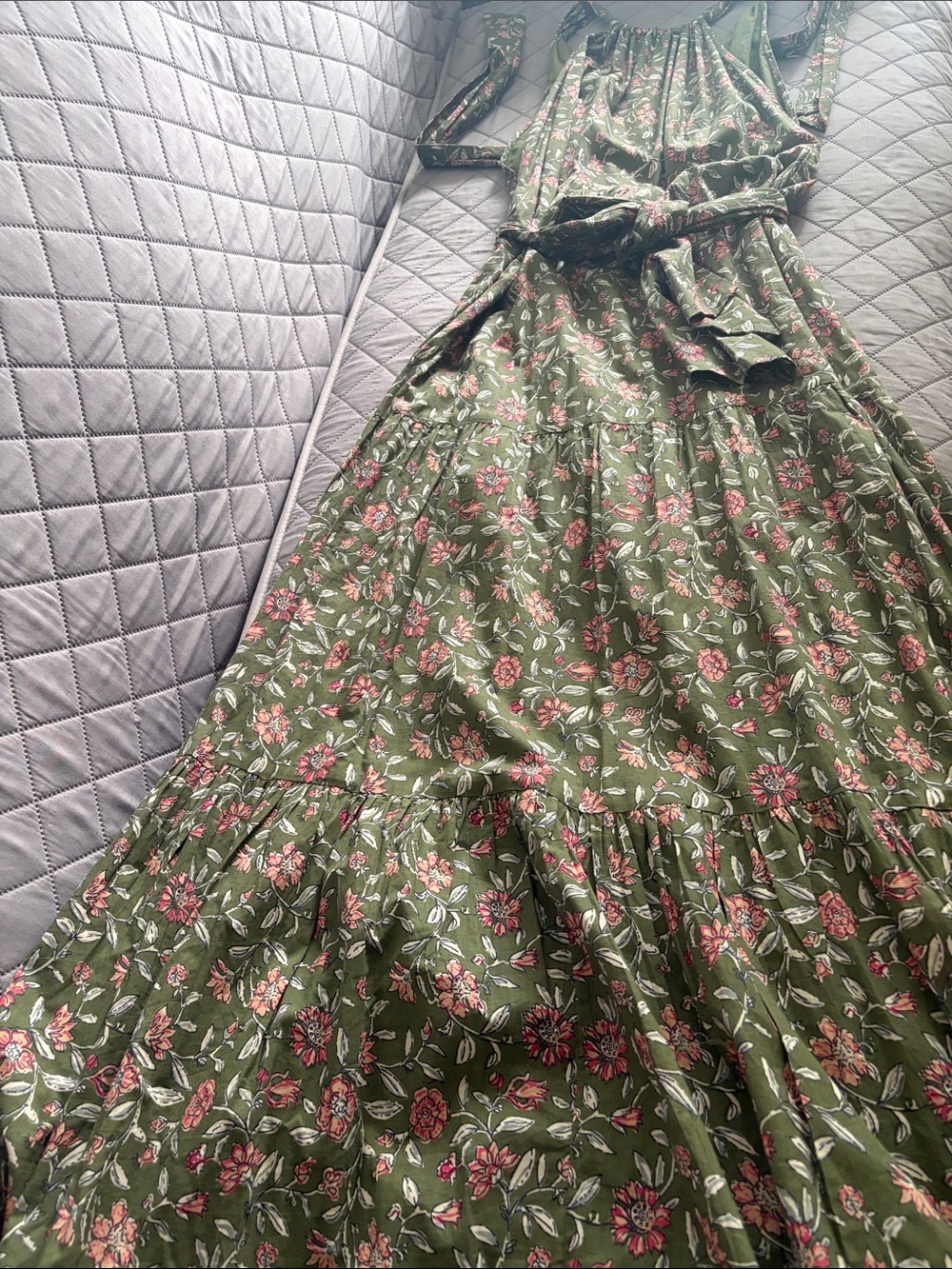 NWT Dune Dress Halter Maxi Khaki with Pink Floral Print - Picture 11 of 16